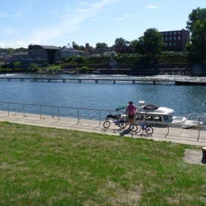 Oswego, NY gave us a mixed package.  Here we are about to set out to visit the Fort, the marine museum, do some shopping and some good eats.  When we got back the motor would not start.  It turned out that a power suppy wire had become disconnected.  Chuck found a mechanic at the near by marina who came and found his problem on a Sunday afternoon.  Great service at small cost.  Sometime we just live right.