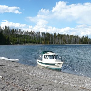 Media 'This was the most excellent day on Yellowstone Lake south arm, August 21st 2010. Warm, t-shirts and shorts all day.' in album '1993 Cruiser - Sold 9/06/2010. 
We Bought a 22 Cruiser!'