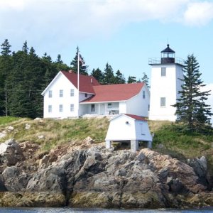 Mark Island lighthouse on the way into Stonington Harbor.