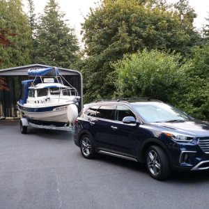 2017 Hyundai Sante Fe long wheel base model.  This one has updated rear suspension and transmission and tows significantly better than the last version we had.  Updated tow rig is working really well