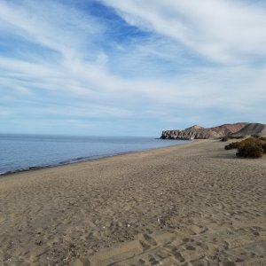Media 'The beach at San Luis Gonzaga, Papa Fernandez's beach camp, typically flat calm, lake like, Sea of Cortez unless of one of the occasional northers is blowing. January weather today mid 70s.' in album 'Loaded up in Monterey and headed to Mexico, we need some Pacifio weather  (1/22/20).'
