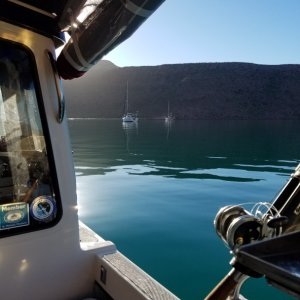 Early morning coffee time on a calm morning in Ensenada el Cardonal