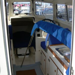 A current interior shot. You get a marginal look at the bimini here, and the Ritchie S-87 compass.