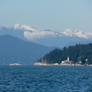 Media 'View of Point Atkinson while trying to catch a salmon.' in album 'SeaLions at Steveston Jetty'
