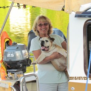 IMG 5275 My wife Ginny and Lucy who we recently had to get her put down. 14 plus years old which for a Bulldog is pretty good. Best of all our dogs! Dink motor mount. More picks of the new boat on the Tugnuts site under the name Scuffy my Tugnut alias