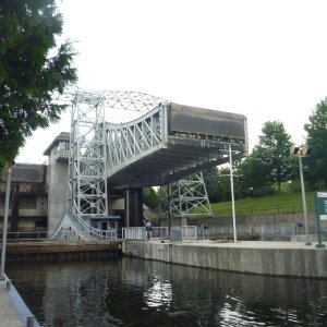 Media 'P1020368 Now we are down tied up to the locks wall. This engineering made me feel real stupid' in album 'P1020216 The start of the trip. We trailered to Trenton Ontario and then got a rental car and put the truck and trailer in Port Severn, the other end'