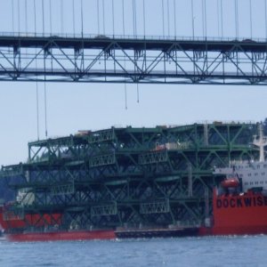Ship with first load of road deck. Two more to follow.