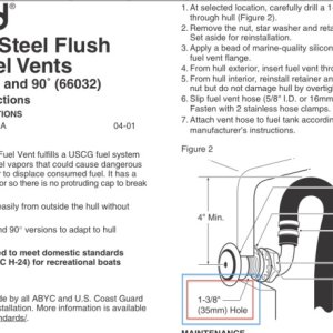 I got the idea the website must be wrong because this non-P-trap-but-same-style Attwood flush fuel vent showed it taking a 1-3/8" hole, and plus it only made sense it would have to be a larger hole than the protruding vents.