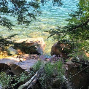Quarry Bay Trail - under hemlocks towards water