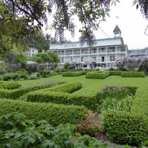 The lawn in front of the Hotel