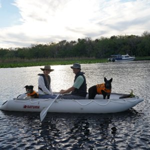 Steve, Tina and the pups go for a row