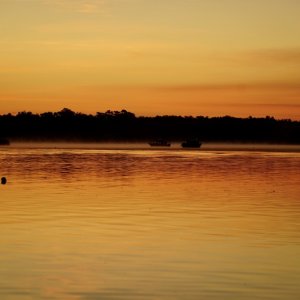 With a beautiful sunset