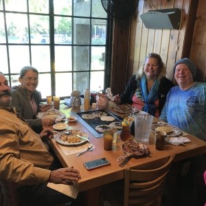 Enjoying pancakes at the Old Spanish Mill