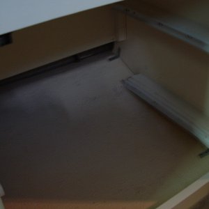 This project involved converting the cavernous space under the Port dinette seat of our 25 into drawer (bin type) storage. Shown with drawer guides in place.