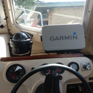 Another shot of the Garmin. I also tied the light on my compass to the nav light circuit. So, whenever I have the nav lights on the red illumination for the compass is also on. Nice!