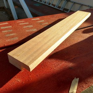 I picked up a plank of african mahogany to knock out a few interior projects, one being this seat riser. I'm raising the helm seat 2.5 inches for a couple of reasons. 1. The seat is a bit to low for my liking, so I'm always sitting on a throw cushion. 2. I'm putting a 12v chest fridge under the helm seat and want to keep a bit of storage under the slide-out shelf the fridge will be sitting on. Win, win.