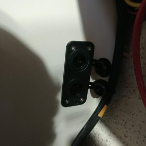 2 12v sockets low on the bulkhead near the helm.