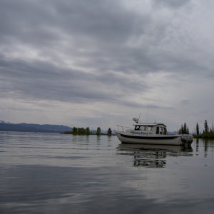anchored Stevenson Island with thunderstorm brewing