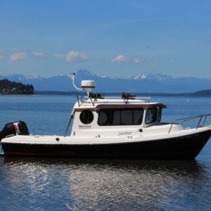 Media 'SEEKER, Olympic Mountains in background' in album 'SEEKER launches at Puget Marina'