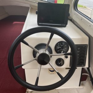 Media 'First thing I did was replace the old original fish finder with a Garmin touchscreen chart plotter.' in album 'Towing home from Maryland to Fl!'