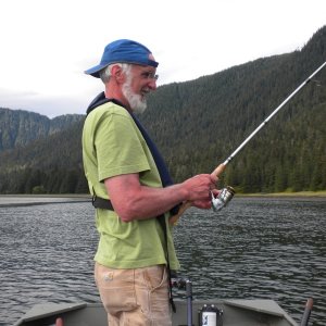 Petersburg, Mouth of Creek at Wrangell Narrows, 2010 212 - Fish on.  Light gear, Cohos, and shallow water.  It gets pretty crazy!