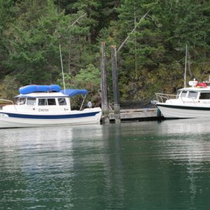 Tied up with CHESTER at park dock, Stuart Island.