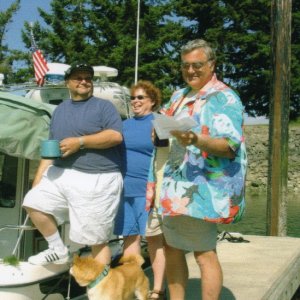 (Ruth/Joe): Christening of the LAURNA JO. Jim, Laurie and Hooter with Pat (Daydream).