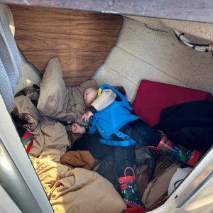 Media 'Grandson taking a nap up front in our 16' Angler!' in album 'Grandson enjoying a sunny day cruise!'