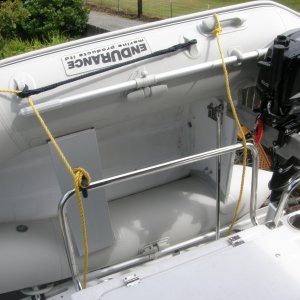 RIB on davits with outboard motor mount