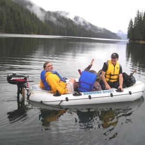 Pat, Alan and David in Pat\'s Dinghy Bailey Bay 6-21-06