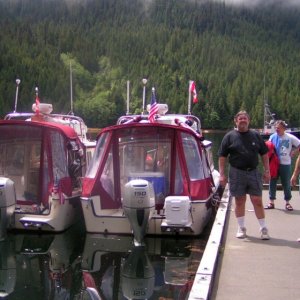 Jim Browning,Alan Olson and David McKibben on dock at Bishop Bay 6=15=06
