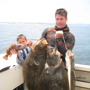 A good day on the water, Jacobs Copper + Limit of 3 California Halibut  ~85 LBS total