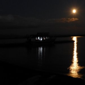 Moonrise and C-Dory (sorry, there were still some waves).