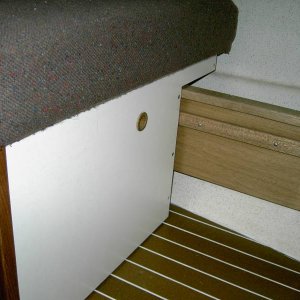 Reused floor from under table is now the front of the new Barber Chair seat box that's in the aft position. Seat slides on furniture glides.
