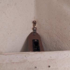After passing through the deck, the line goes through this pulley under the V berth and back to the cockpit.
