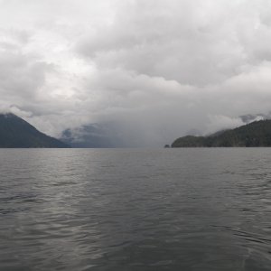 Media 'Squalls on the north end of Cortes Island, so I headed south towards Whaletown.' in album 'After Powell River, I headed for Skookumchuk Narrows and Sechelt Rapids.  This is Sechelt from inside the inlet.  A few small standing waves 30 minutes before slack.'