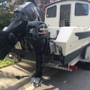 Media '15 hp kicker installed on mini-jacker plate' in album 'April 29, 2016 picked up the c-dory'