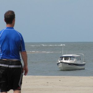 Anchored in 2 ft of water at Shark Island