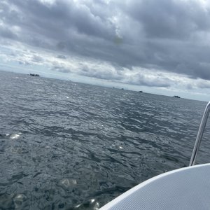 30 miles out. Swells and Wind Waves. Trip back was a rough crossing with a 10mph side wind all the way back to Ilwaco. C-Handler was up to the task. What a well engineered and designed boat. Was glad to make it back even though no Halibut.