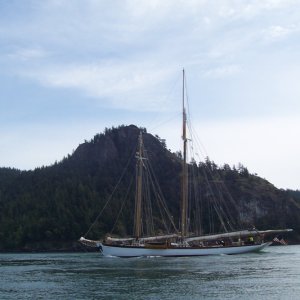Zodiac in front of Eagle Bluff, Cypress Island