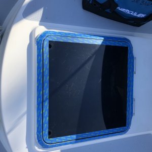 Media 'Taping aluminum frame and Lexan in preparation for caulk.' in album 'Never had water in cabin, then hatch leaked on the aft edge of the Lexan.  A very small separation, but enough to get a drip over time, during heavy rain.'