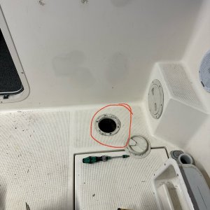 Media 'Hole in cockpit deck improperly sealed.' in album 'original starboard fuel vent'