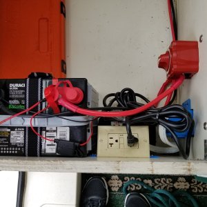 2nd House battery installed with charger, switch and outlet under passenger seat