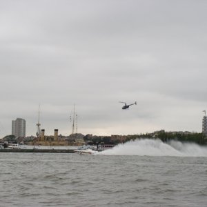 Media '(Minnow) Two choppers covering the race, one with divers, and one for photos.' in album '(Minnow) More flotation? No, we set the course and clocked the distance.'