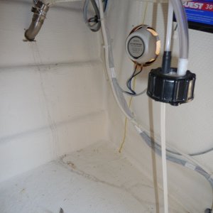 Media '7. You can see the sooty water stains from water flowing down the side of the hull and into the bildge. In heavy weather, I was also concerned about salt water penetrating the wallas stove.' in album '1. Original exhaust vent on the outside of the hull.'