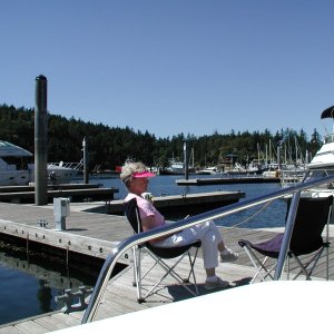 Dreamer's owner relaxing at Deer Harbor WA.