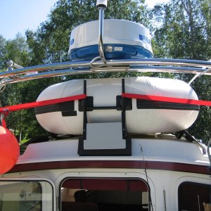 Custom radar arch (2 inches higher) for easier loading and unloading of inflatable (Tanner Mfg.)