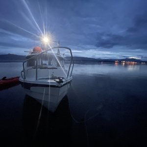 Media 'The first time I beached for a tide cycle on Malcom island with Port McNeil twinkling on the Horizon. Perfectly still night.' in album 'After fishing all morning beaching to check for campsite at Beer point campground as the rain began to pour. Malcom Island Sept. 2021.'