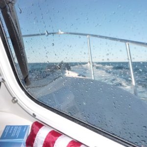 bustin across the 29 miles to Block Island from Westport R.I. If you look closely you can see my light blue C-Dory cards I hand out with the C-Brats website address and C-Dory's new phone number and address to folks that show interest in the boat