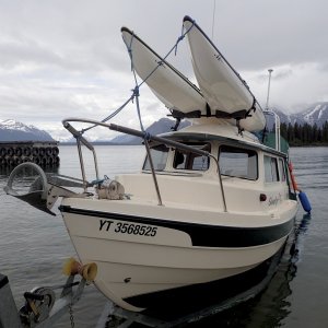 Launching in Atlin.  Note the low water in June 2017.